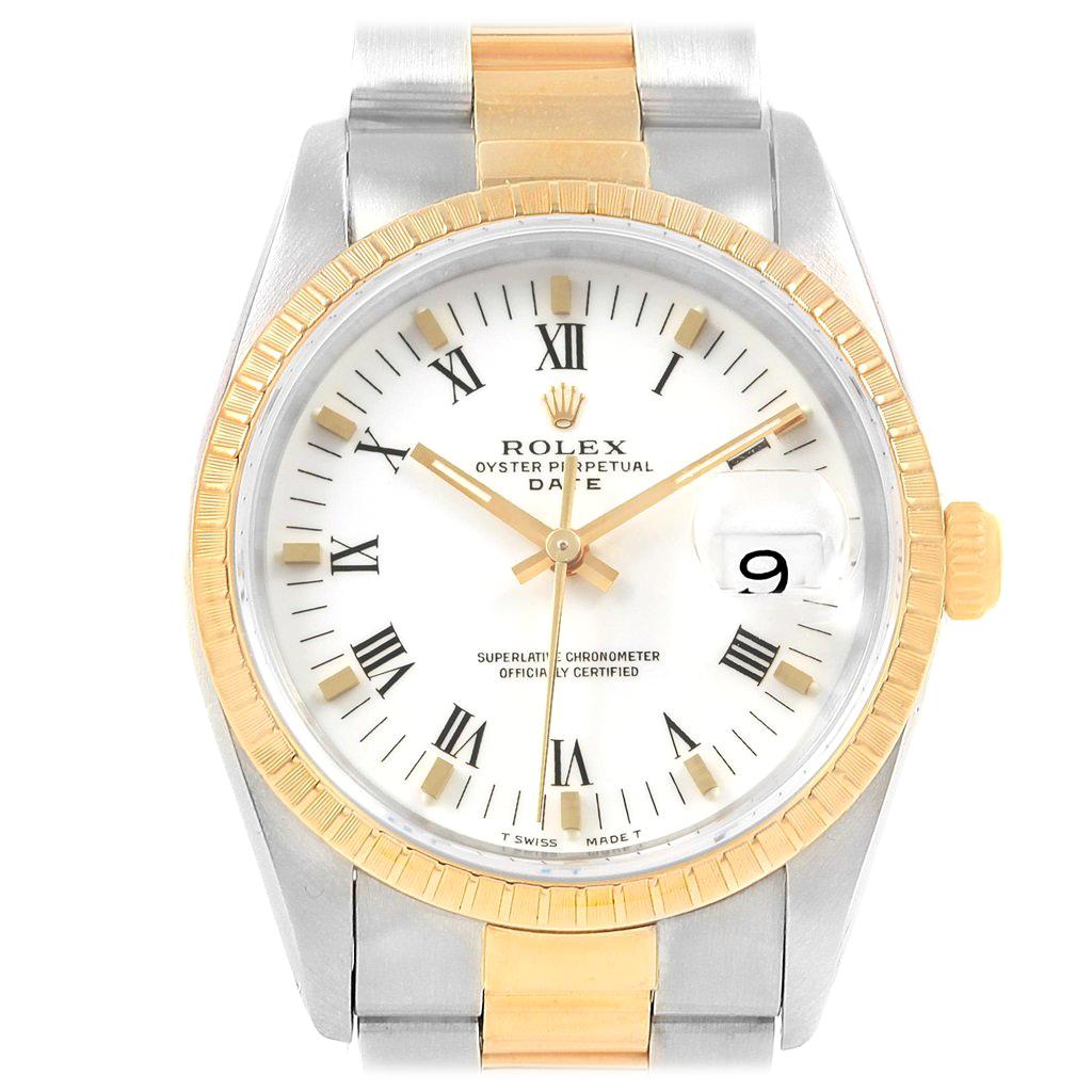 Rolex Date Men's Steel 18 Karat Yellow Gold White Dial Men's Watch 15223 For Sale