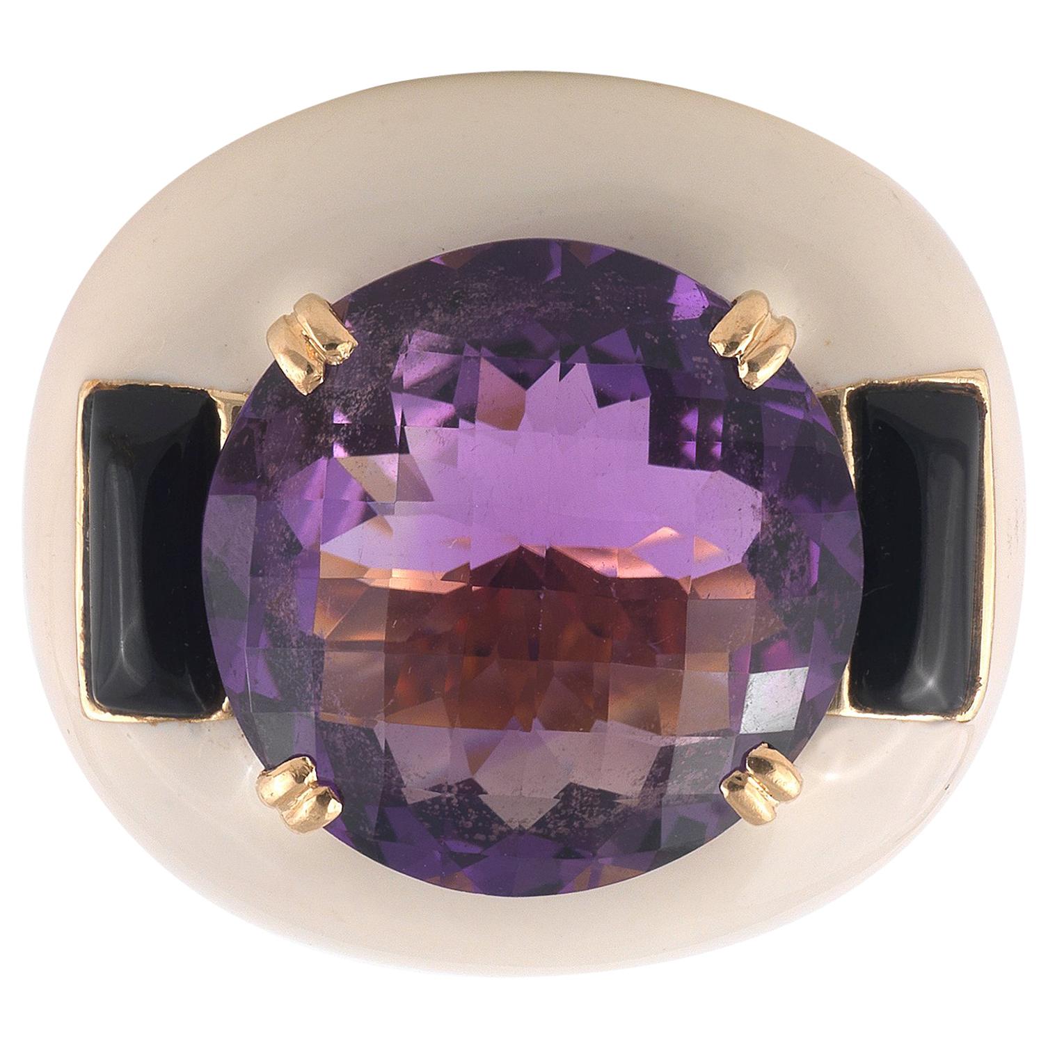 Gold Amethyst and Onyx Ring