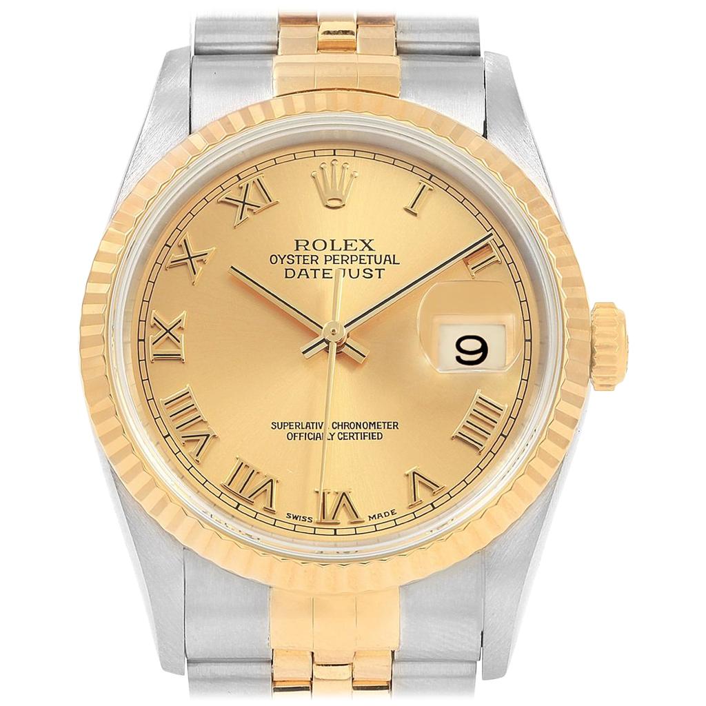 Rolex Datejust Steel Yellow Gold Roman Dial Men's Watch 16233