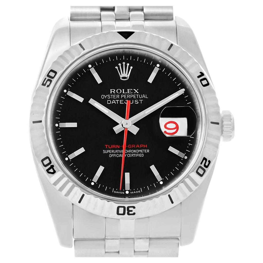 Rolex Datejust Thunderbird Turnograph Black Dial Men's Watch 116264