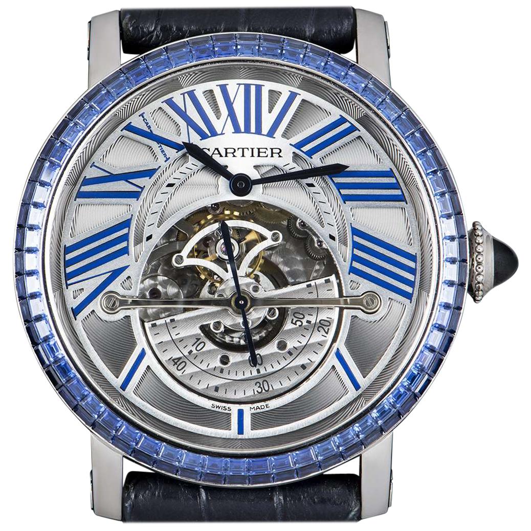 Cartier Rotonde De Cartier Astroregulateur White Gold Sapphire Set Wristwatch