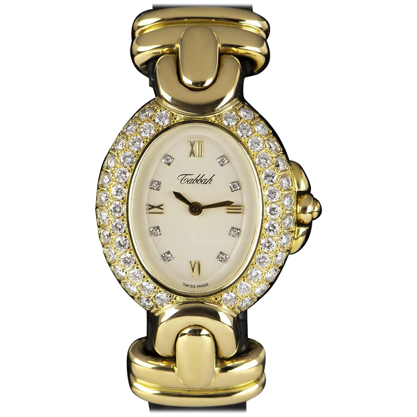 Tabbah Diamond Set Ladies Gold White Dial 75038 Quartz Wristwatch