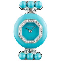 DeLaneau White Gold and Turquoise Diamond Set Manual Wind Wristwatch