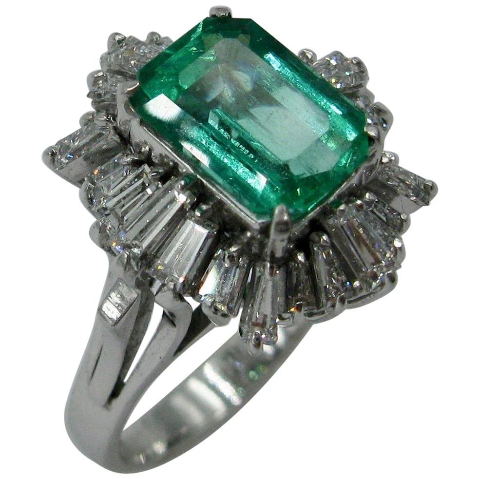 2.1 Carat Emerald Diamond Platinum Cocktail Ring For Sale
