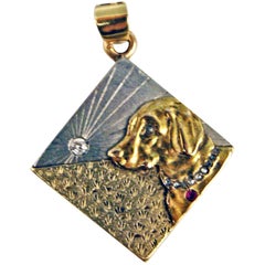 Pendant Gold 585 Diamonds Ruby Dog's Head Art Nouveau Period Vienna, circa 1900