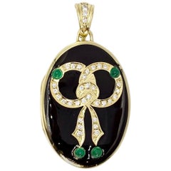 Yellow Gold Diamond, Emerald and Enamel Locket