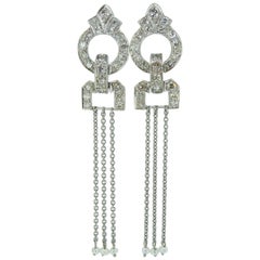 Antique Art Deco Style Earrings Conversion, Diamond and Pearl Chandelier Drops, Platinum