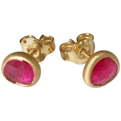 Dalben Irregular Shape Rose Cut Slice Ruby Yellow Gold Earrings