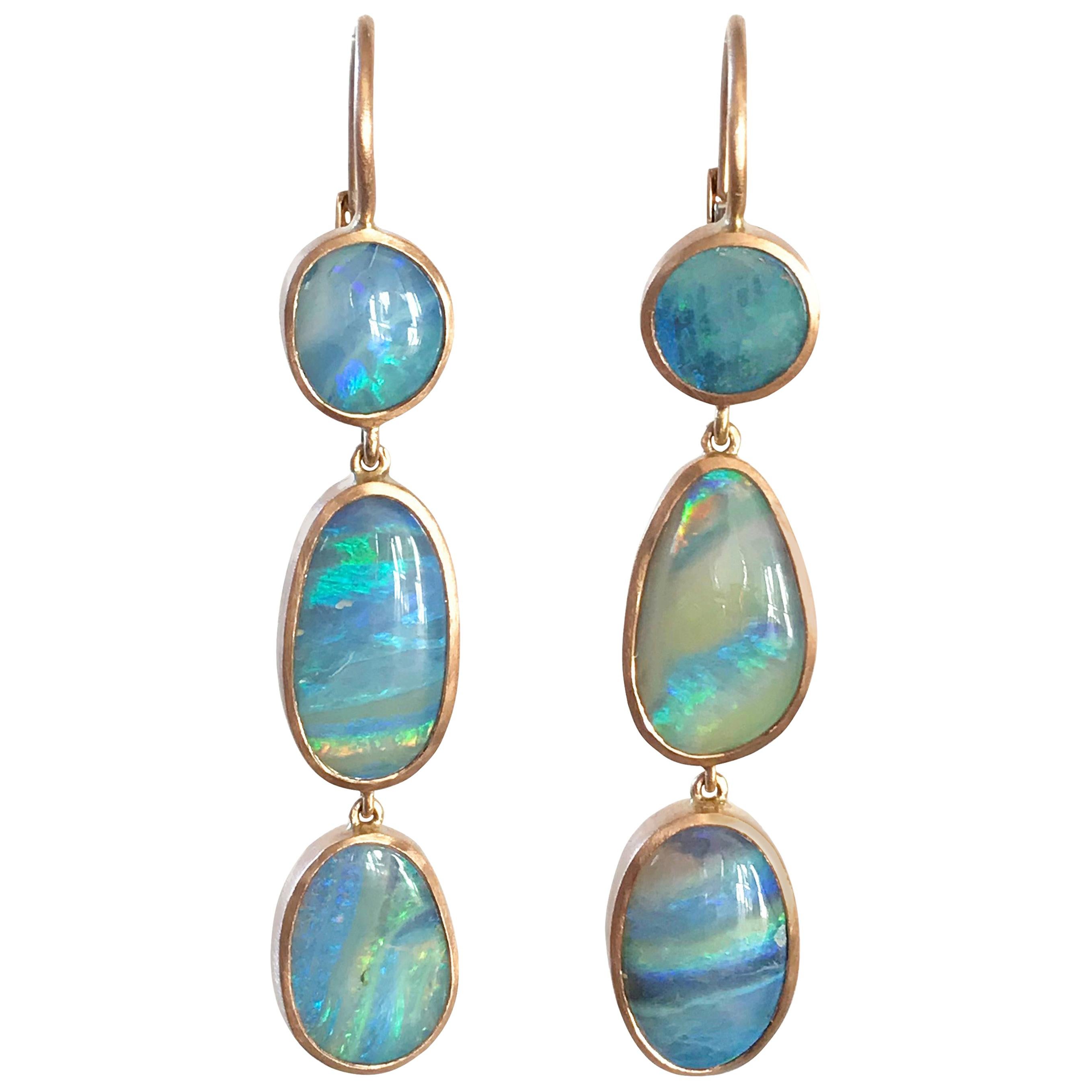 Dalben Australian Boulder Opal Light Blue Rose Gold Dangle Earrings at ...