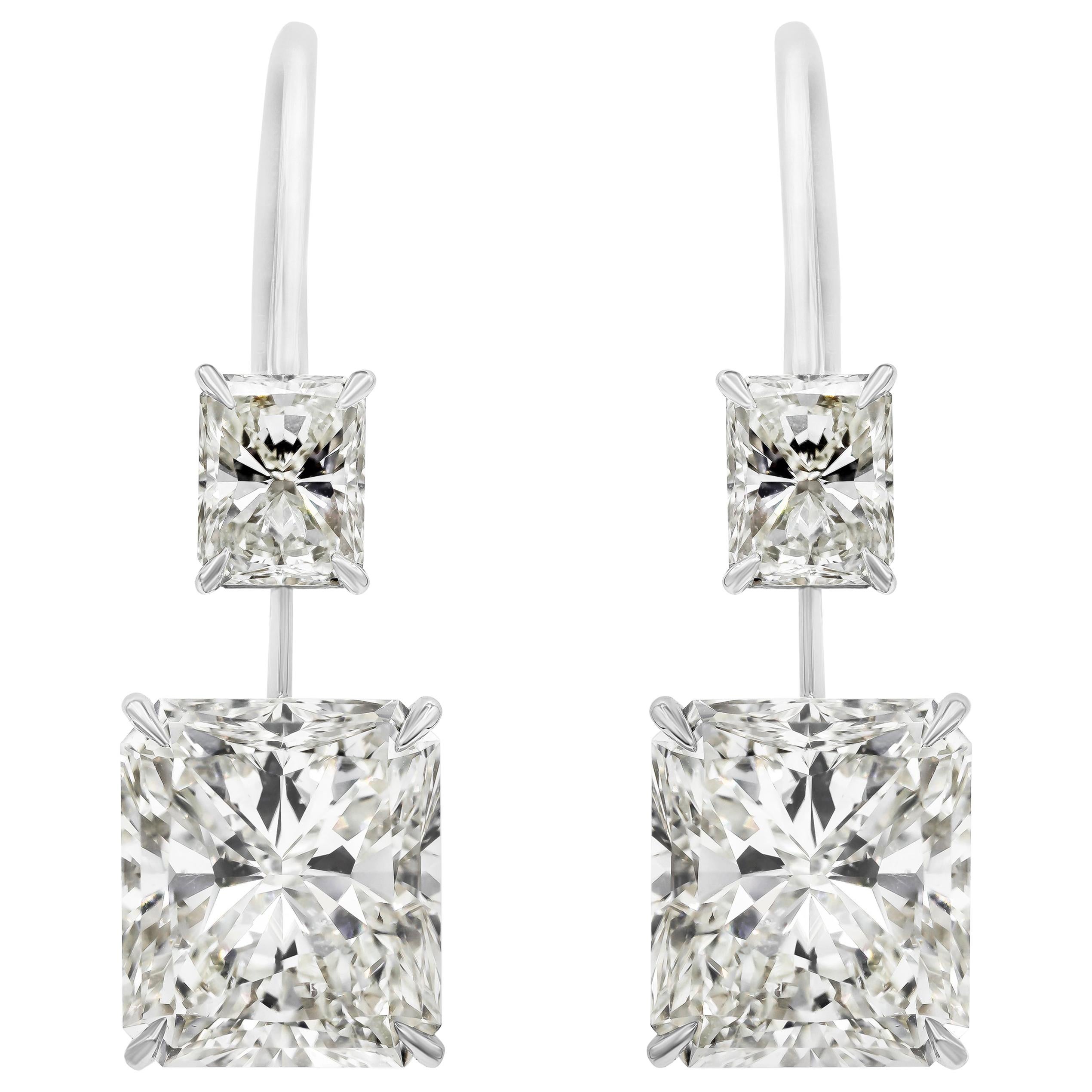 Roman Malakov GIA Certified 12.16 Carats Total Radiant Cut Diamond Drop Earrings For Sale
