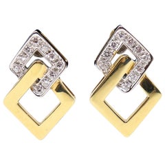 Yellow Gold Clip-On Drop Earrings with Brilliant Cut Diamonds