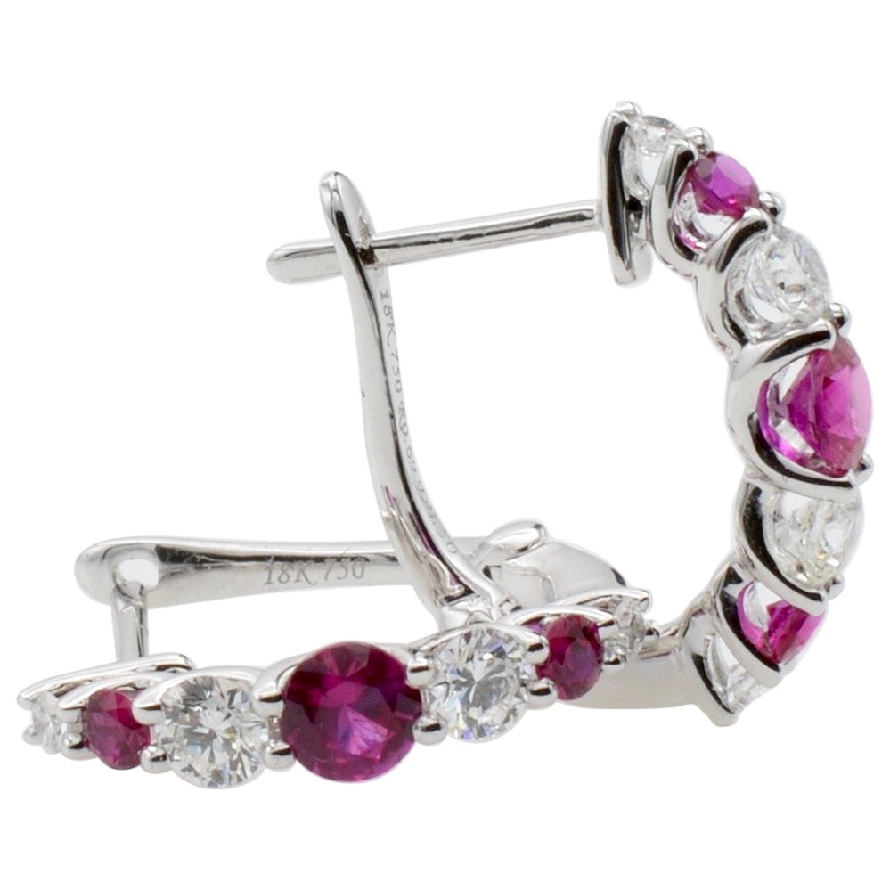 Large Ruby Diamond White Gold Hoops For Sale at 1stDibs