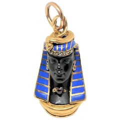 Antique Egyptian Revival Gold Enamel and Gem Set Seal Fob