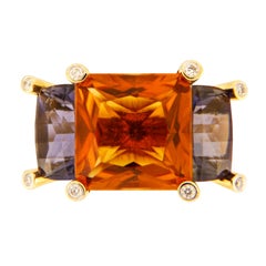 Valentin Magro Colori Princess Citrine Iolite Diamond Gold Three-Stone Ring