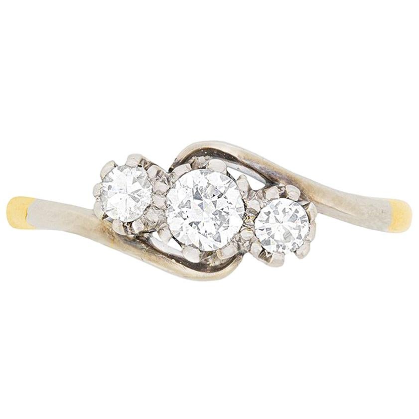 Late Art Deco Diamond Three-Stone Twist Ring, circa 1930s For Sale