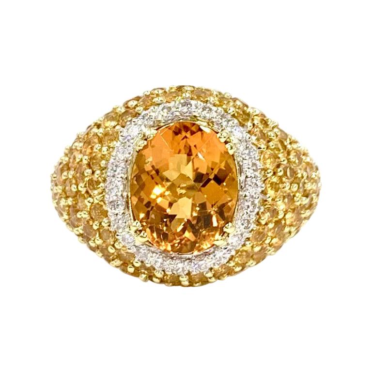 18 Karat Yellow Sapphire, Citrine and Diamond Ring For Sale