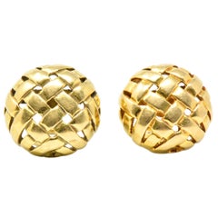 Pair of Tiffany & Co. 18 Karat Yellow Gold Woven Button Ear-Clips Earrings, 1995