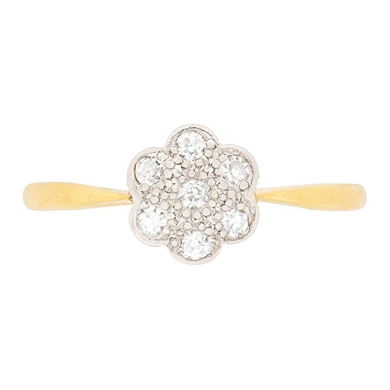 Art Deco Diamond Daisy Cluster Engagement Ring, circa 1920s