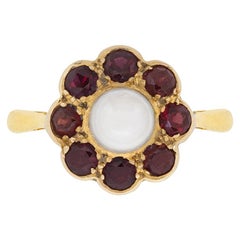 Vintage Pearl and Garnet Cluster Ring, circa 1960s