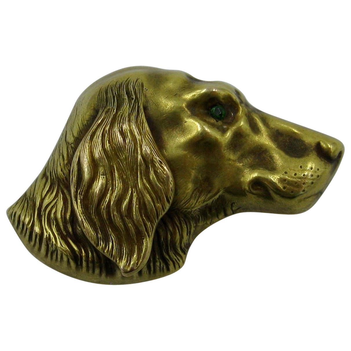 Victorian Golden Retriever Dog Emerald 14 Karat Gold Brooch Pin Riker Brothers