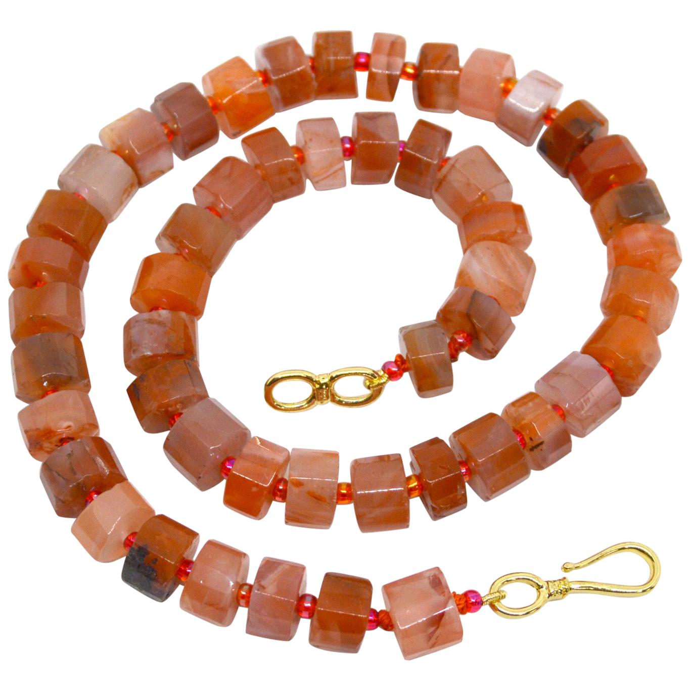 Decadent Jewels Pink Botswana Agate Faceted Wheel Gold Necklace