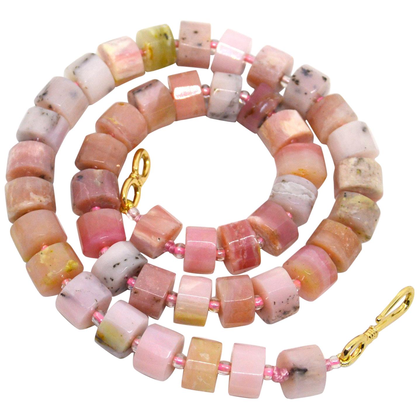 Decadent Jewels Pink Opal Faceted Wheel Gold Necklace