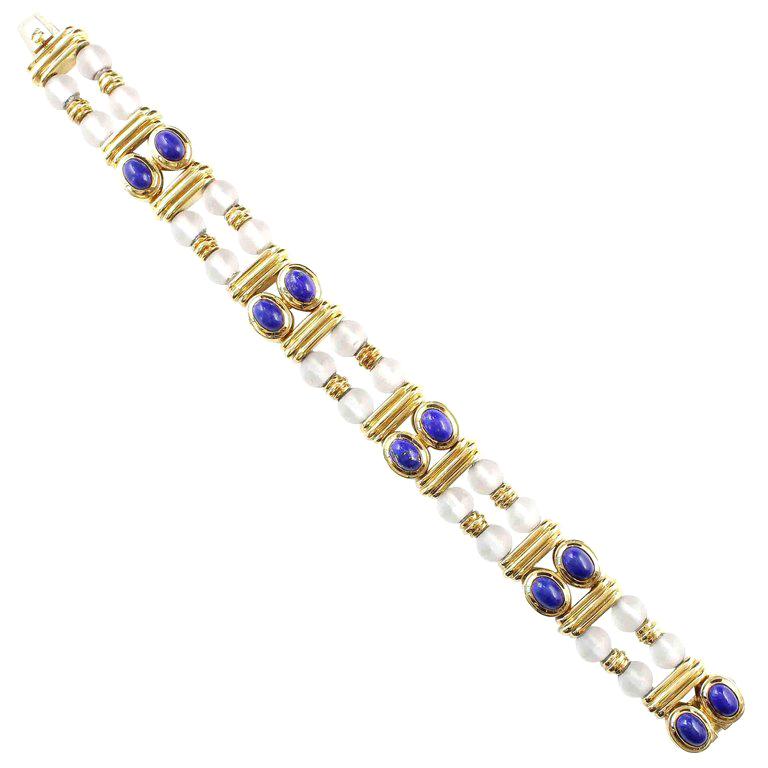 Boucheron Rock Crystal Lapis Gold Bracelet