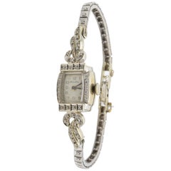 Retro Lady Watch Diamond 14 Karat White Gold Bulova 1950