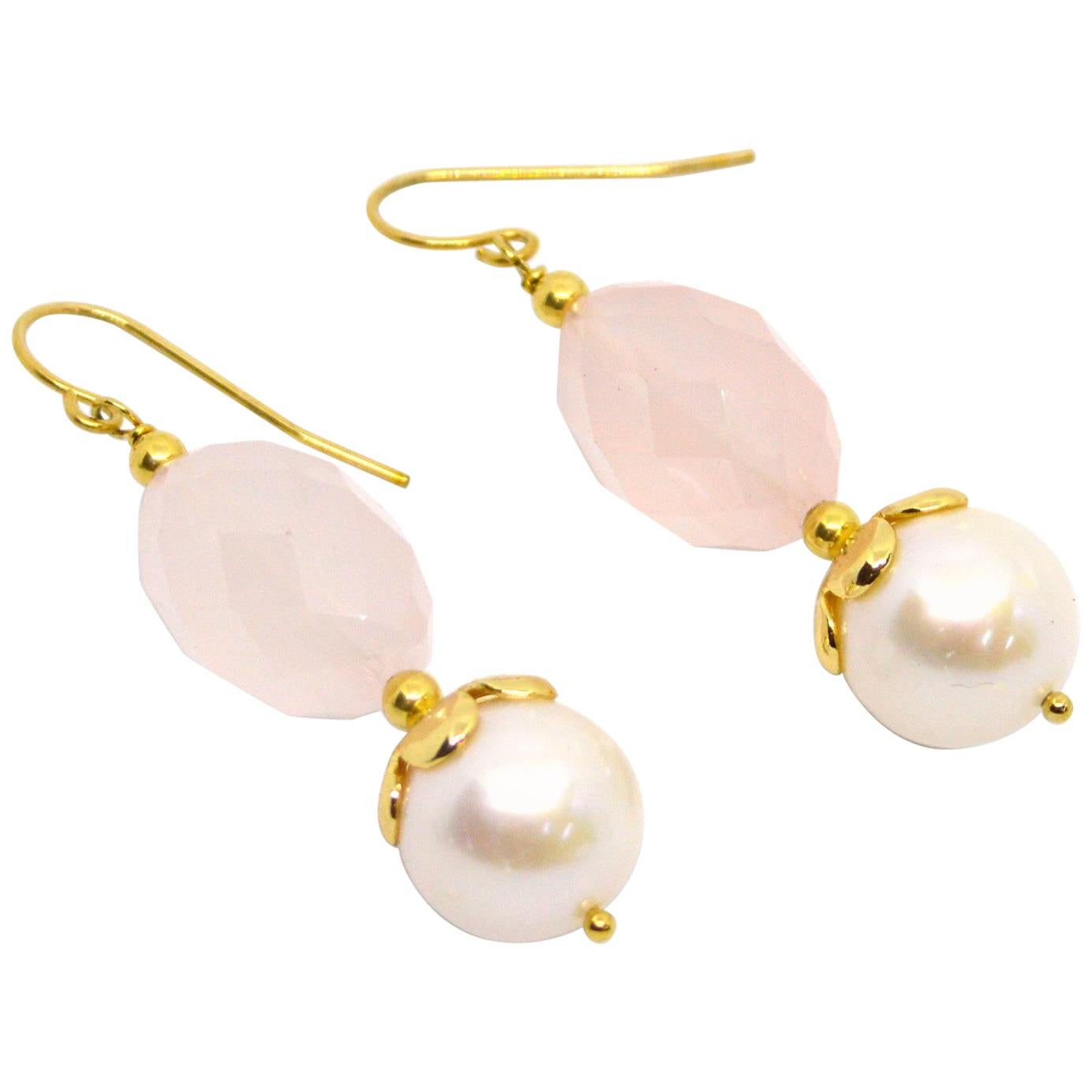 Decadent Jewels Rose Quartz Pearl Gold Earring
