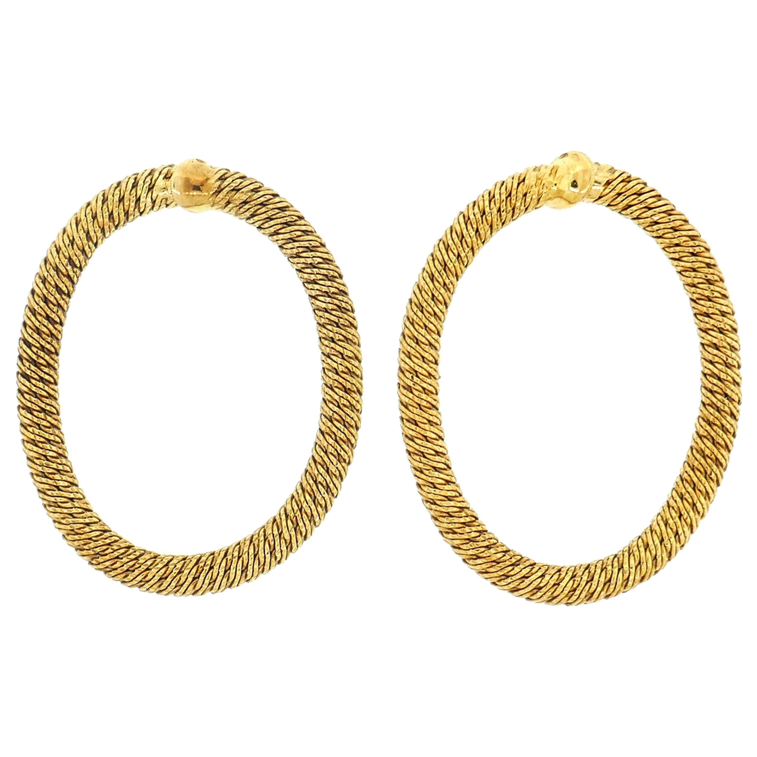 Georges L'Enfant French Yellow Gold Woven Textured Hoop Earrings