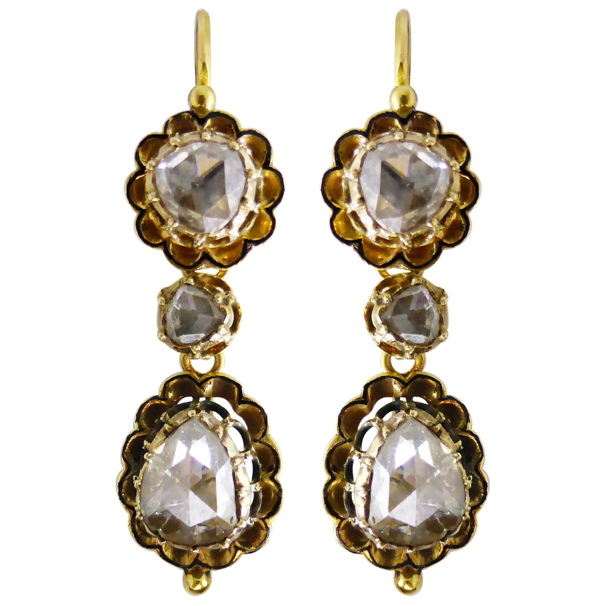 Georgian 18 Carat G-SI Rose Cut Diamond 'Day and Night' Earrings, circa 1700s For Sale