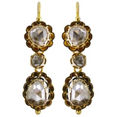 Antique Georgian 18 Carat G-SI Rose Cut Diamond 'Day and Night' Earrings, circa 1700s