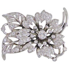 1950s French Platinum Diamond Flower Brooch