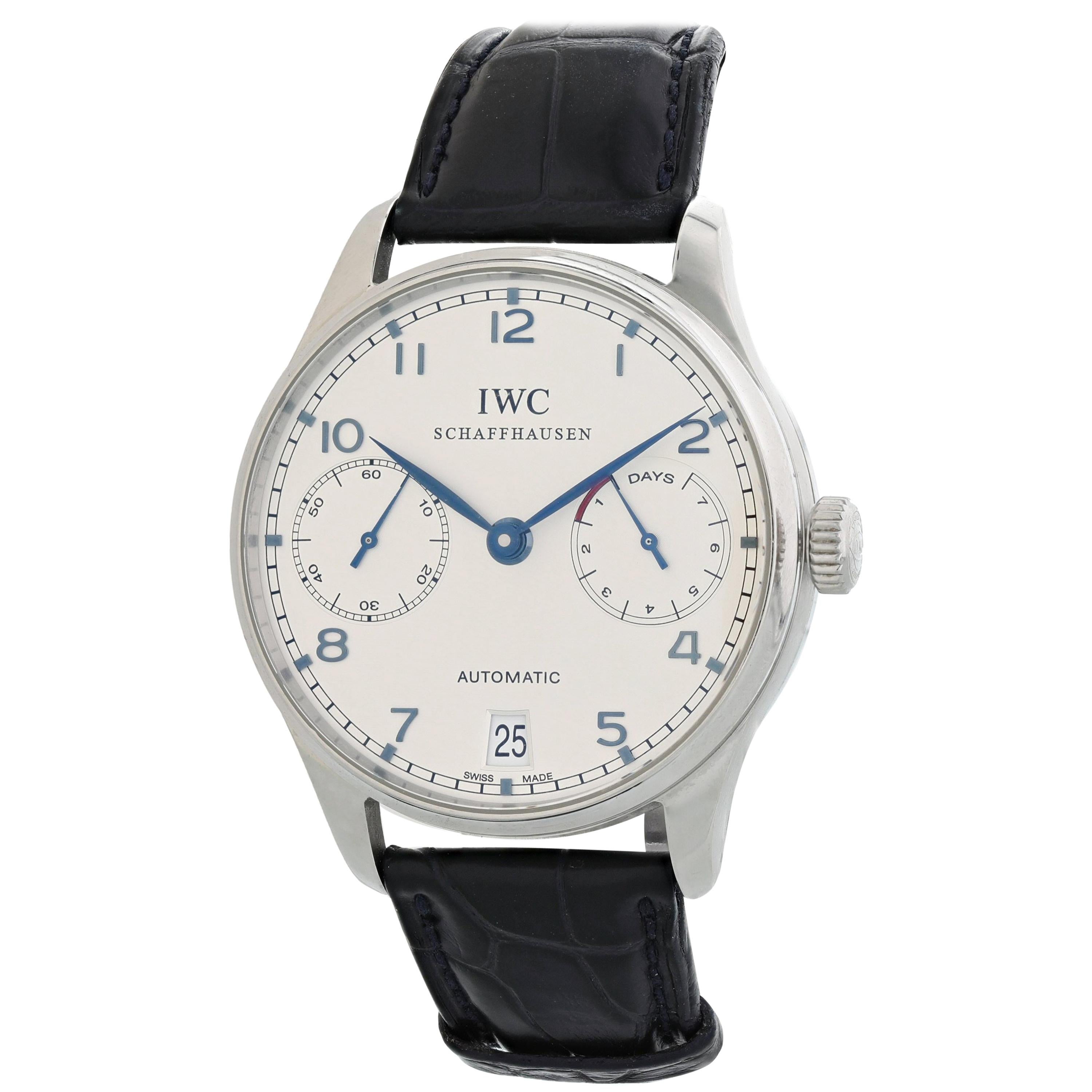 IWC Portuguese IW500107 7 Day Reserve Men's Watch For Sale