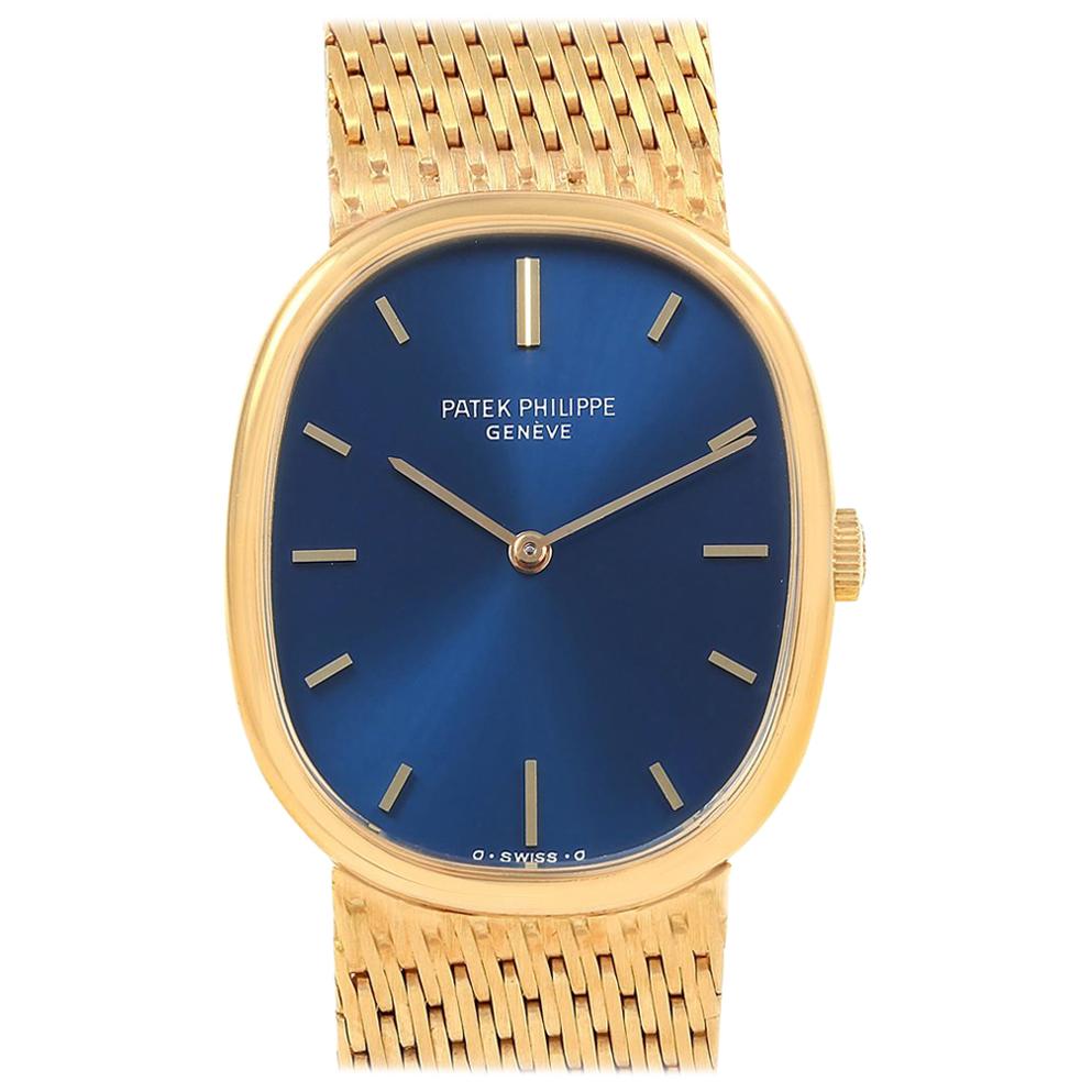 Patek Philippe Golden Ellipse 18 Karat Yellow Gold Blue Dial Men's Watch 3548 For Sale