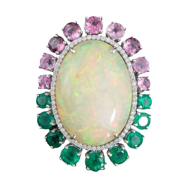 18K gold, Ethiopian Opal, Spinel and Emerald and diamond Pendant 