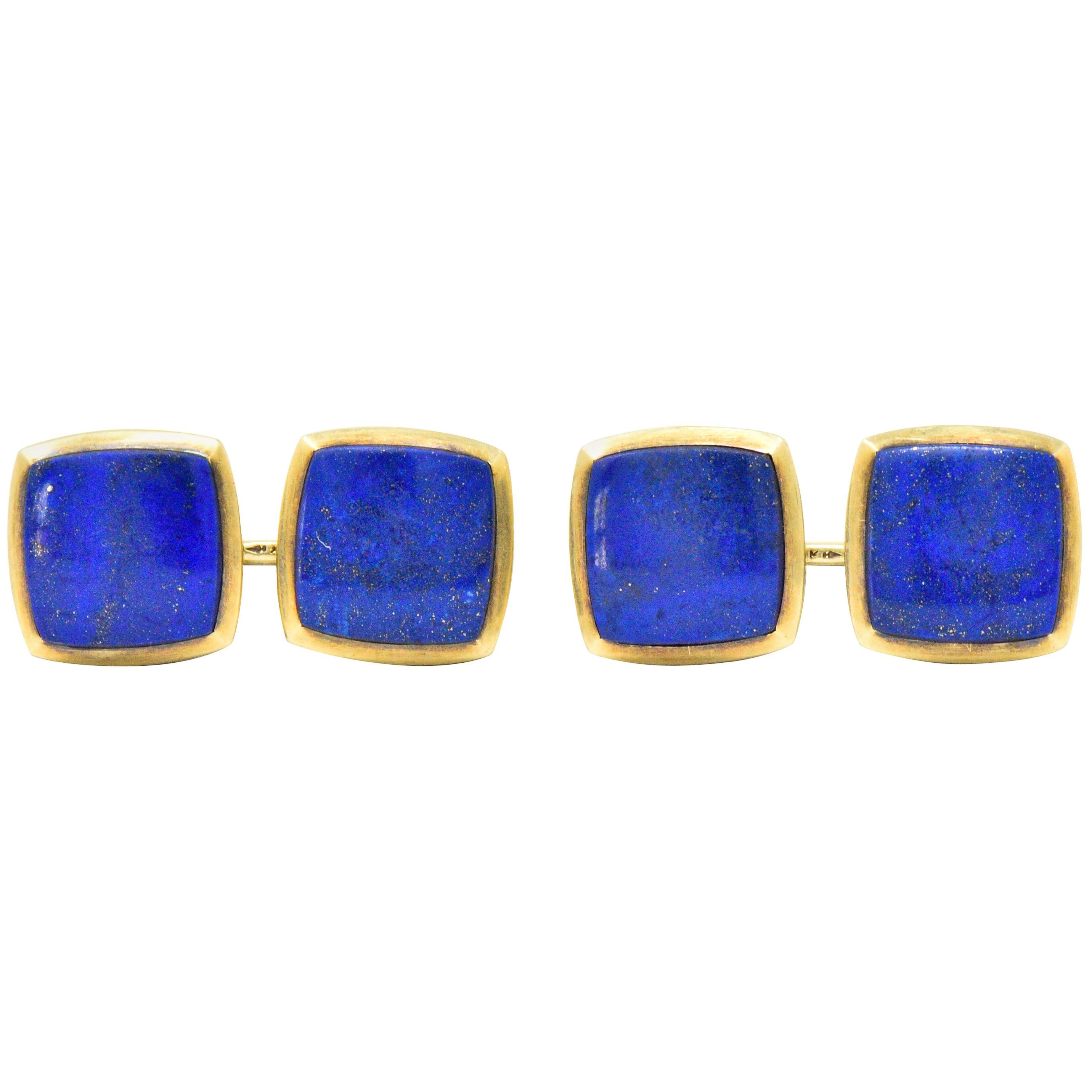 Art Nouveau Lapis Lazuli 14 Karat Gold Men's Cufflinks