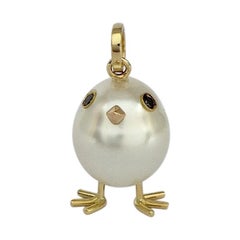 Baby Chick Australian Pearl Black Diamond 18 Karat Gold Pendant or Necklace