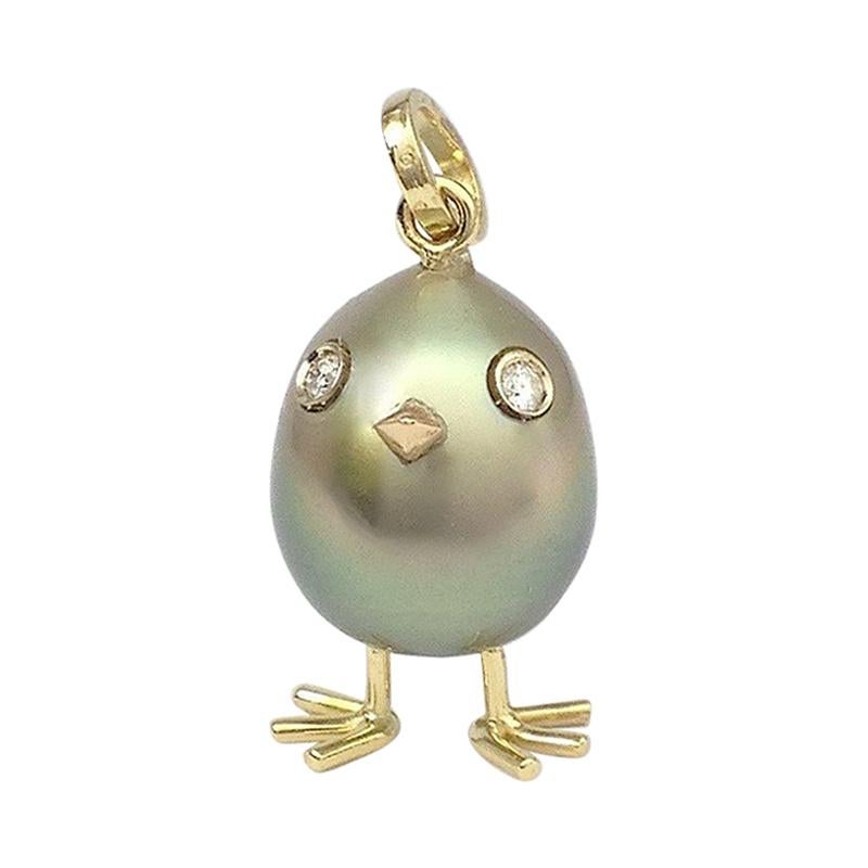 Chick South Sea Pearl Diamond Yellow and White Gold 18 Karat Pendant or Necklace