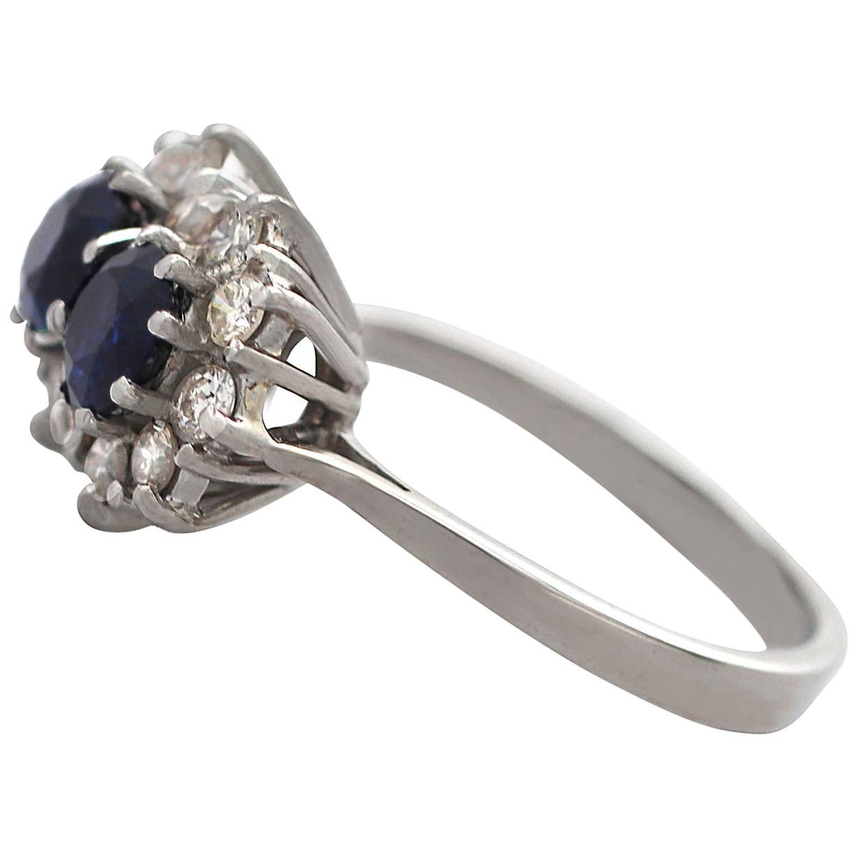 1970s 1.36 Carat Sapphire Diamond White Gold Cocktail Ring