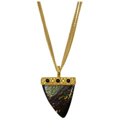 Monseo Australian Opal Yellow Diamond and Onyx Tooth Yellow Gold Necklace 
