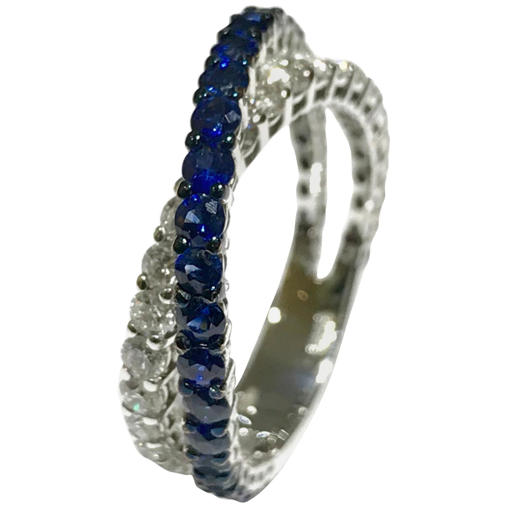 Crivelli Diamond and Sapphire Eternity Band in 18 Karat White Gold For Sale