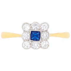 Antique Victorian Sapphire and Diamond Cluster Ring, circa 1900s