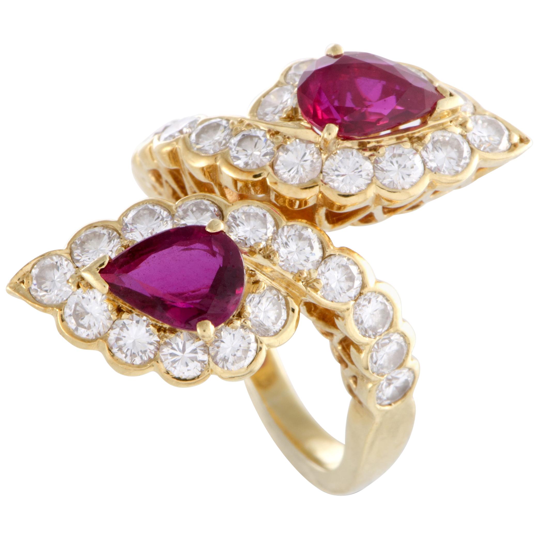 Van Cleef & Arpels Diamond and Ruby Yellow Gold Bypass Ring