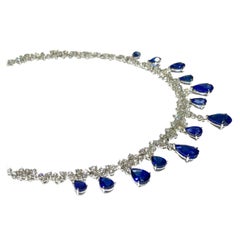 Crivelli Pear Shape Drop Sapphire with White Diamond Tennis Necklace