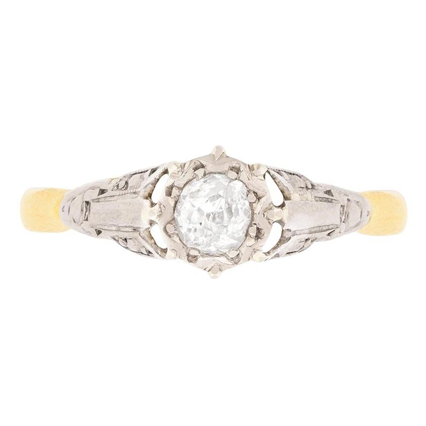 0.25 Carat Old Cut Diamond Solitaire Engagement Ring, circa 1920s