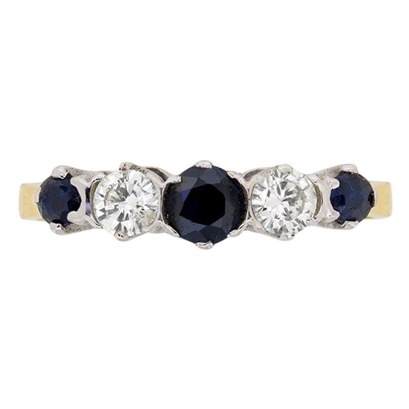 Vintage Five-Stone Diamond and Sapphire Ring, circa 1930s