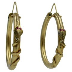 Snake Earrings Victorian Ruby Gold Etruscan Revival Hoop