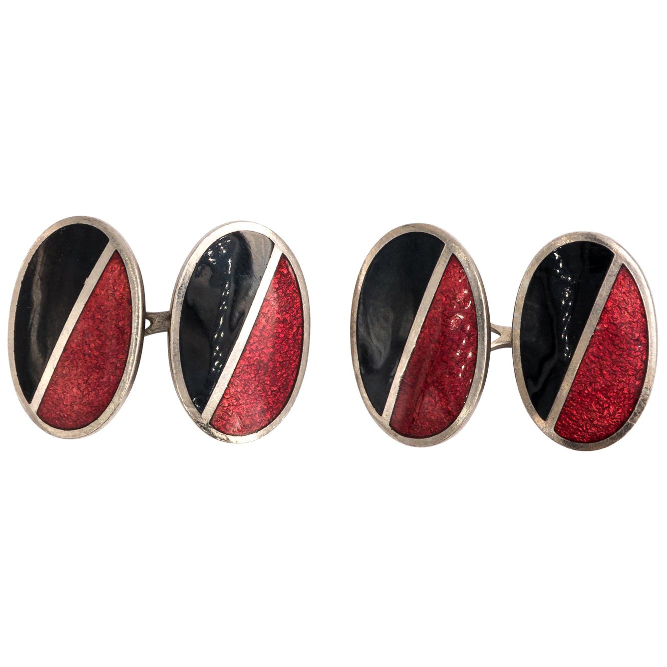 Pair of Red and Black Enamel Cufflinks