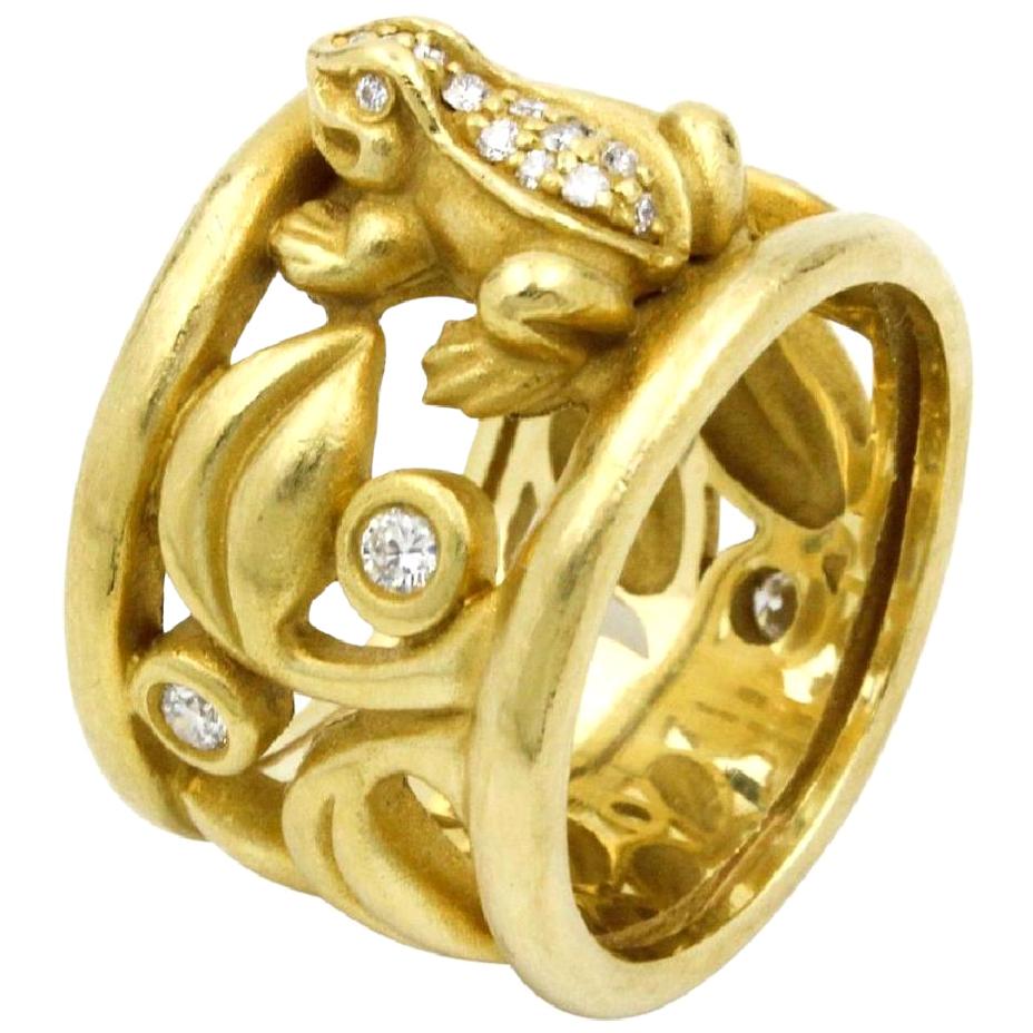 Barry Kieselstein-Cord Frog with Diamonds Ring 18 Karat Yellow Gold